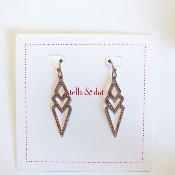 🎃 stella & dot ~ pave spear earrings rose gold ~ interlocking chevrons - Picture 4 of 9